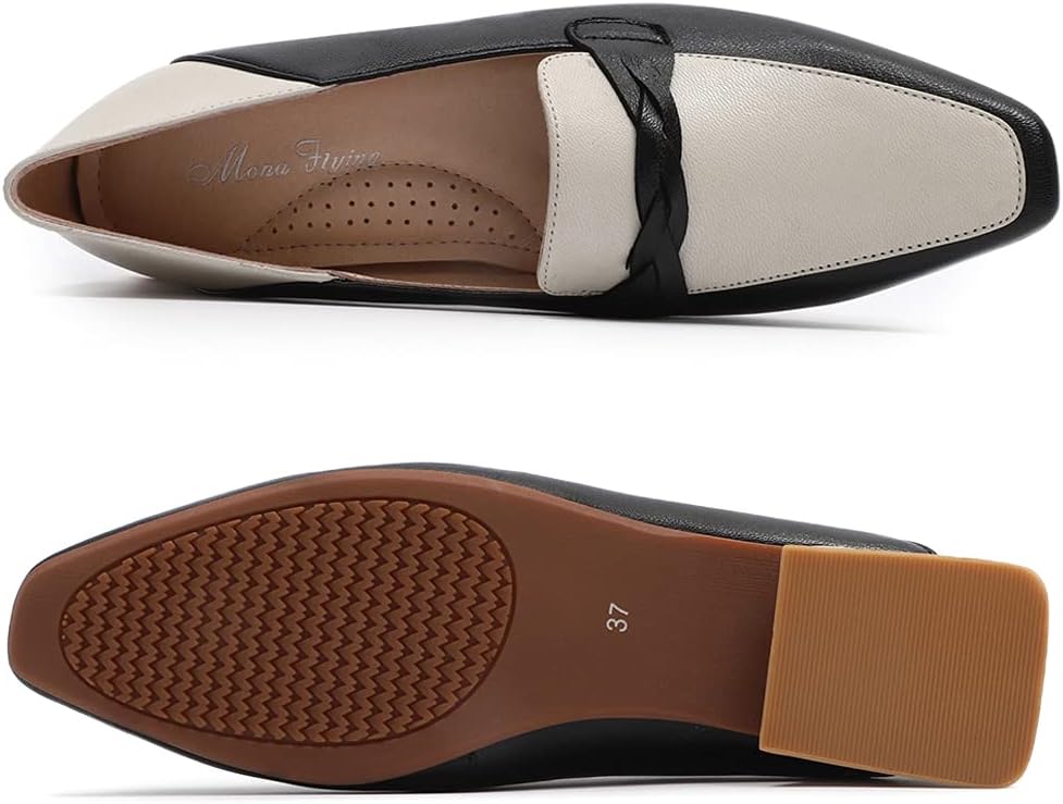 Mona flying Women's Leather Square Toe Penny Loafer Comfort Dress Casual Slip on Flat Office Work Shoes for Ladies - Image 4