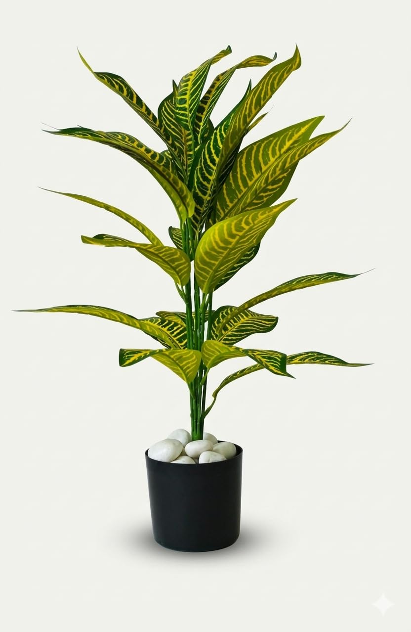 PRIMOH 26 Leaves Green Artificial Plant Without Pot, Pack of 1| 66 Cm Tall Rubber Leaves Faux Turtle Leaf Fake Tropical Large Palm | Fake Palm Plant for Indoor & Outdoor Home and Office Decor-image-21