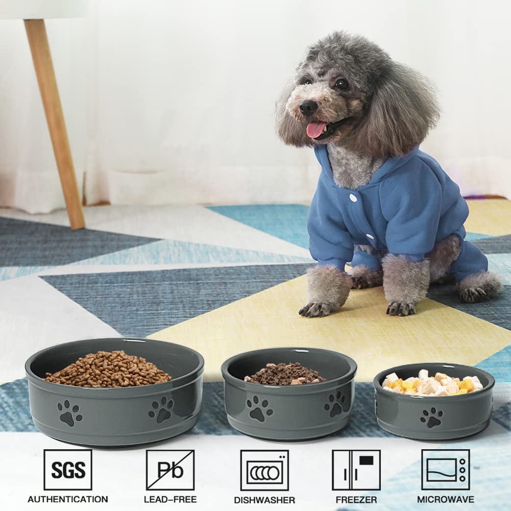 Sweejar - Cuencos de cerámica para Perros con patrón de Patas, Plato de Comida para Perros medianos, Cuenco de Porcelana para Agua de 35 onzas líquidas (Gris)