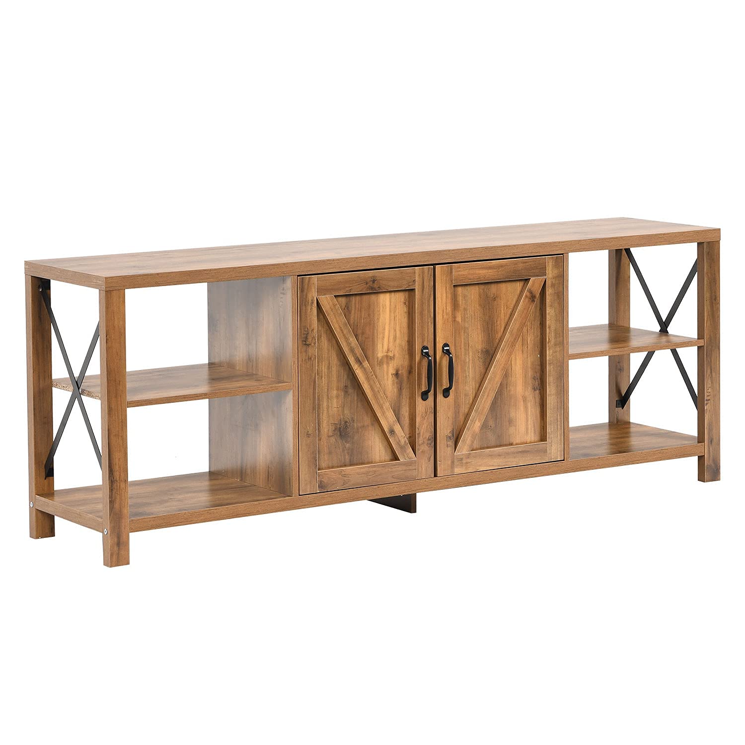 70 Inch TV Stand Barn Door Entertainment Center Farmhouse, Rustic Wood