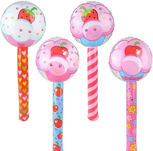 Piruleta inflable para cupcakes, 4 unidades, diseños y colores surtidos, decoración de fiesta de cumpleaños, piscina, playa, juguete, regalo de