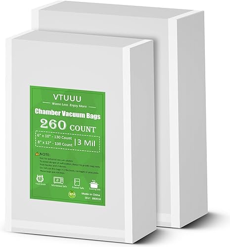 Bolsas selladoras al vacío de cámara de 260 cuartos de galón de tamaño 8 x 12 pulgadas, tamaño de pinta de 6 x 10 pulgadas para bolsas de cámara de