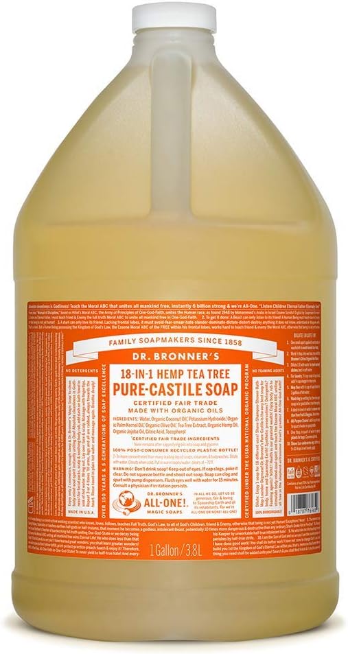 Dr. Bronner Magic 18-in-1 Hemp Tea Tree Pure Castile Soap, 1 Gallon