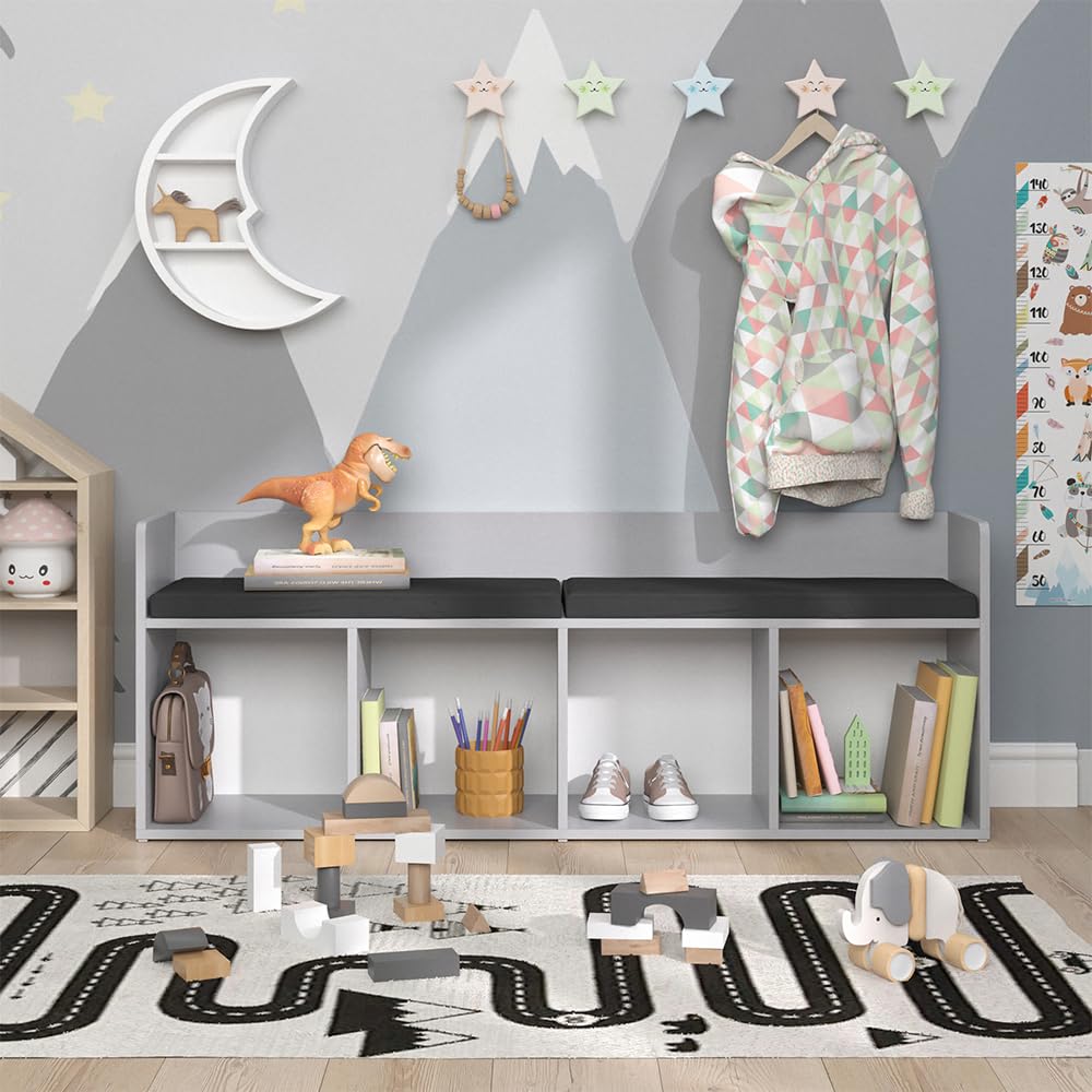 Vicco Étagère pour Enfants Luigi, Gris Clair, 142.4x53.4cm 4 Compartiments, Compatible avec d'autres éléments de la série Luigi