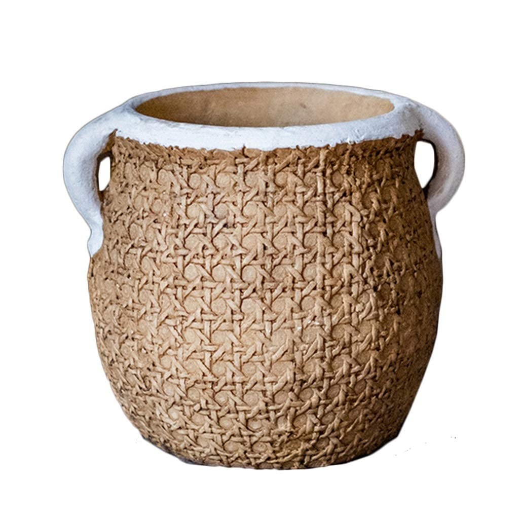 Betonowa imitacja rattanu, tkana doniczka na sukulenty, unikalne doniczki na małe rośliny, nowoczesna doniczka na rośliny (kolor: 18 x 15,5 cm)
