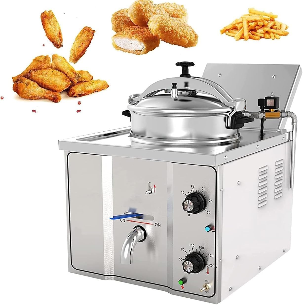 16L Electric Deep Fryer, 3000W Commercial Countertop Fryer Frying Machine w/Basket & Oil Tank, Chicken Fish Pressure Fryer Machine with 50-200? Adjustment, 30 Minutes Timer