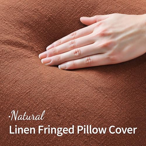 Image of MIULEE Decorative Throw Pillow Covers Neutral Linen Fringe Throw Pillows Set of 2 Late Autumn Boho Farmhouse Cushion Covers for Couch Sofa Bed Living Room Fall Home Decor 18x18 Inch
