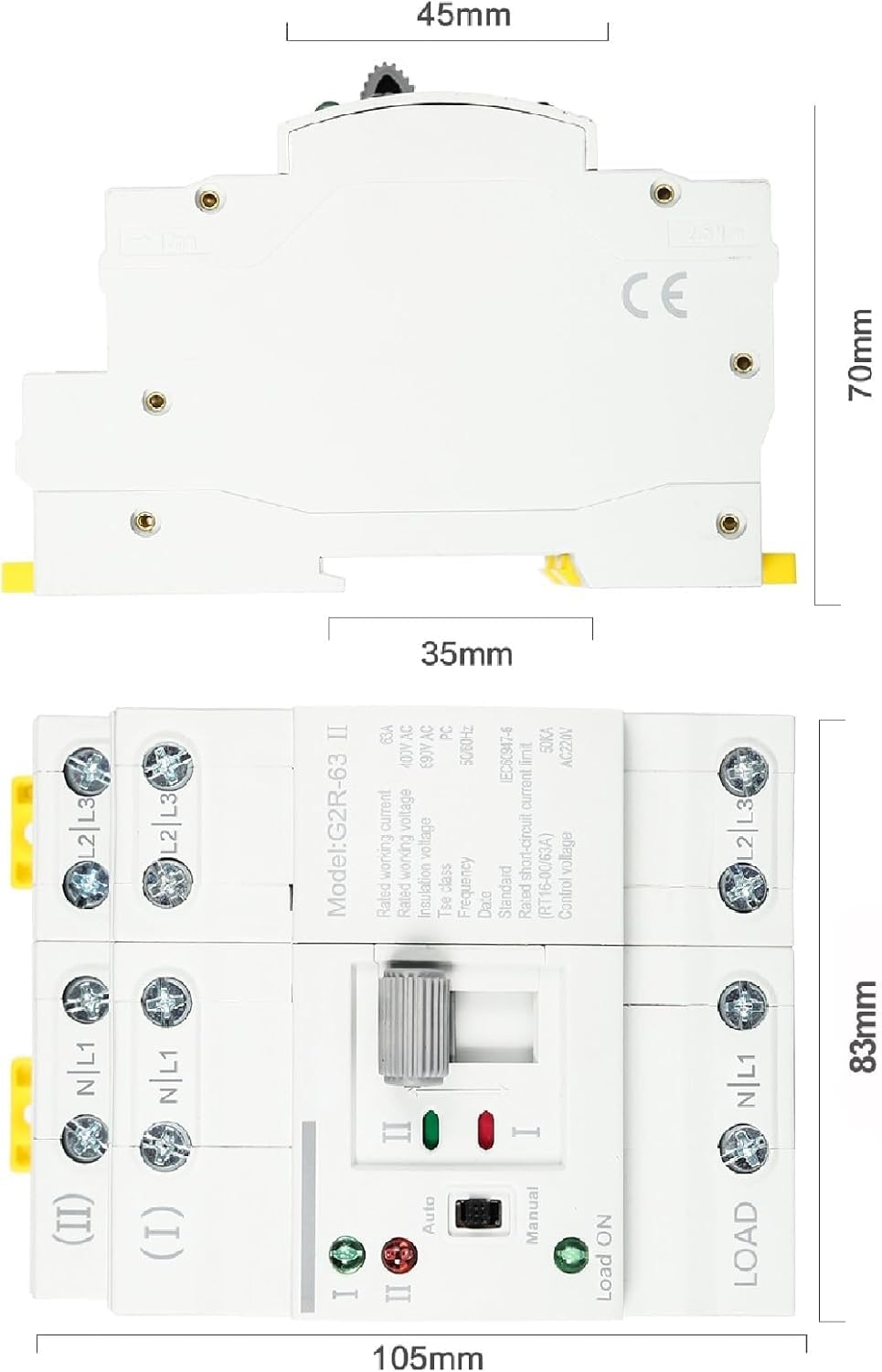 Commutateur Transfert Automatique 63A 400V AC 4 Broches Triphasé Montage sur Rail DIN Ups Photovoltaïque Electrique