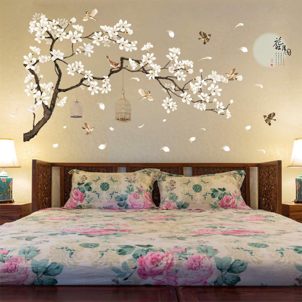 LIZHOUMIL 187x128cm Wall Stickers Birds Flower Home Decor Wallpapers Wall Decals for Living Room Bedroom DIY Rooms Decoration