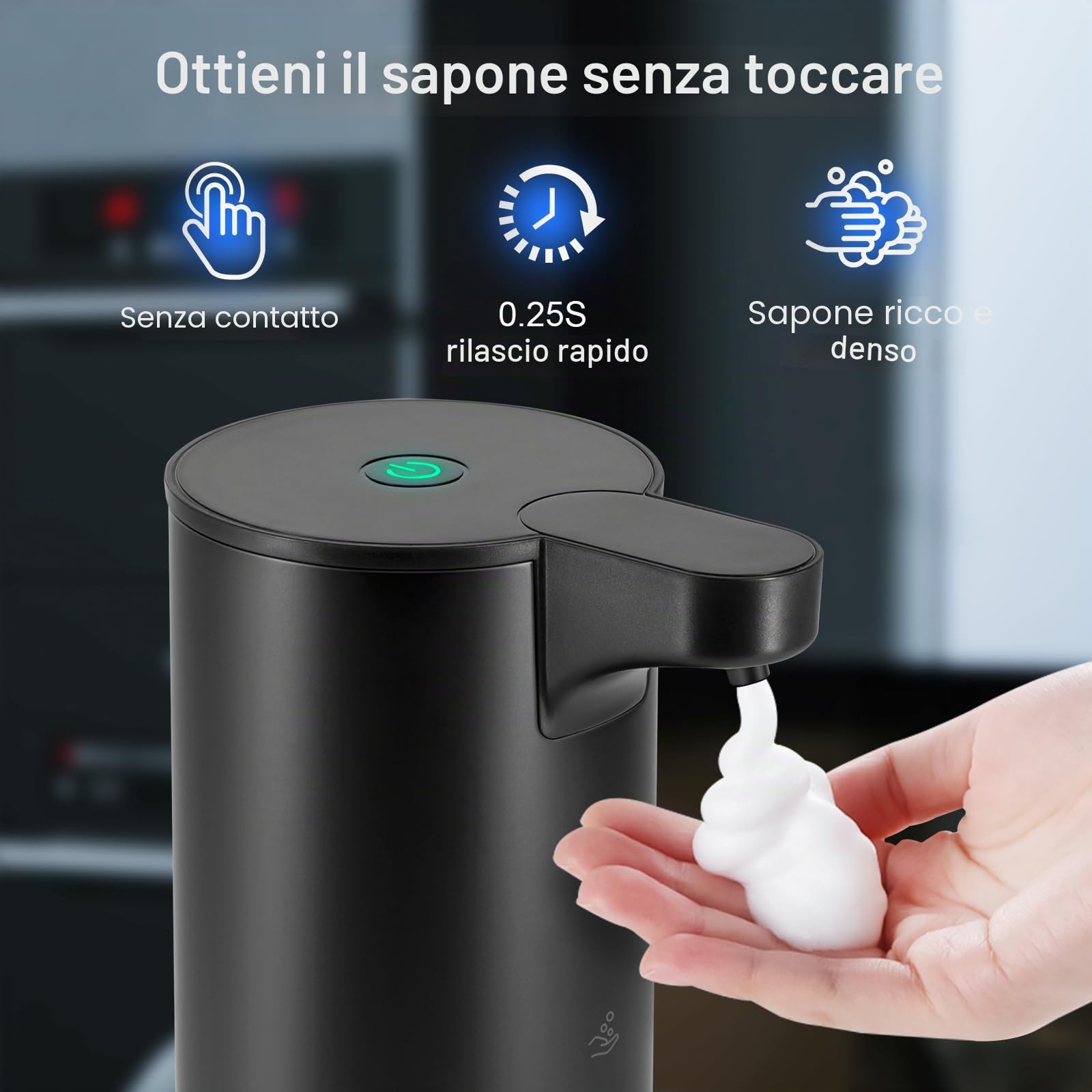 LAOPAO Dispenser Sapone Schiuma Automatico Acciaio Inossidabile: 2 Modalità | Pompa Anti-Otturazione, 0.2s Rapido Sensore, USB Ricaricabile, Impermeabile, per Bagno Cucina Lavaggio Mani e Stoviglie