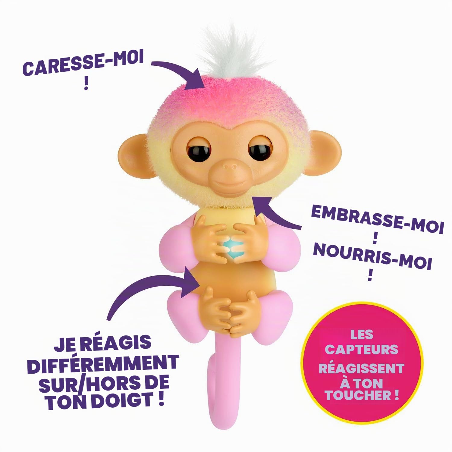 Fingerlings 2023 Ensemble bébé interactif avec lit bébé et Chaise Haute 2 en 1 et 6 Accessoires (à partir de 5 Ans)