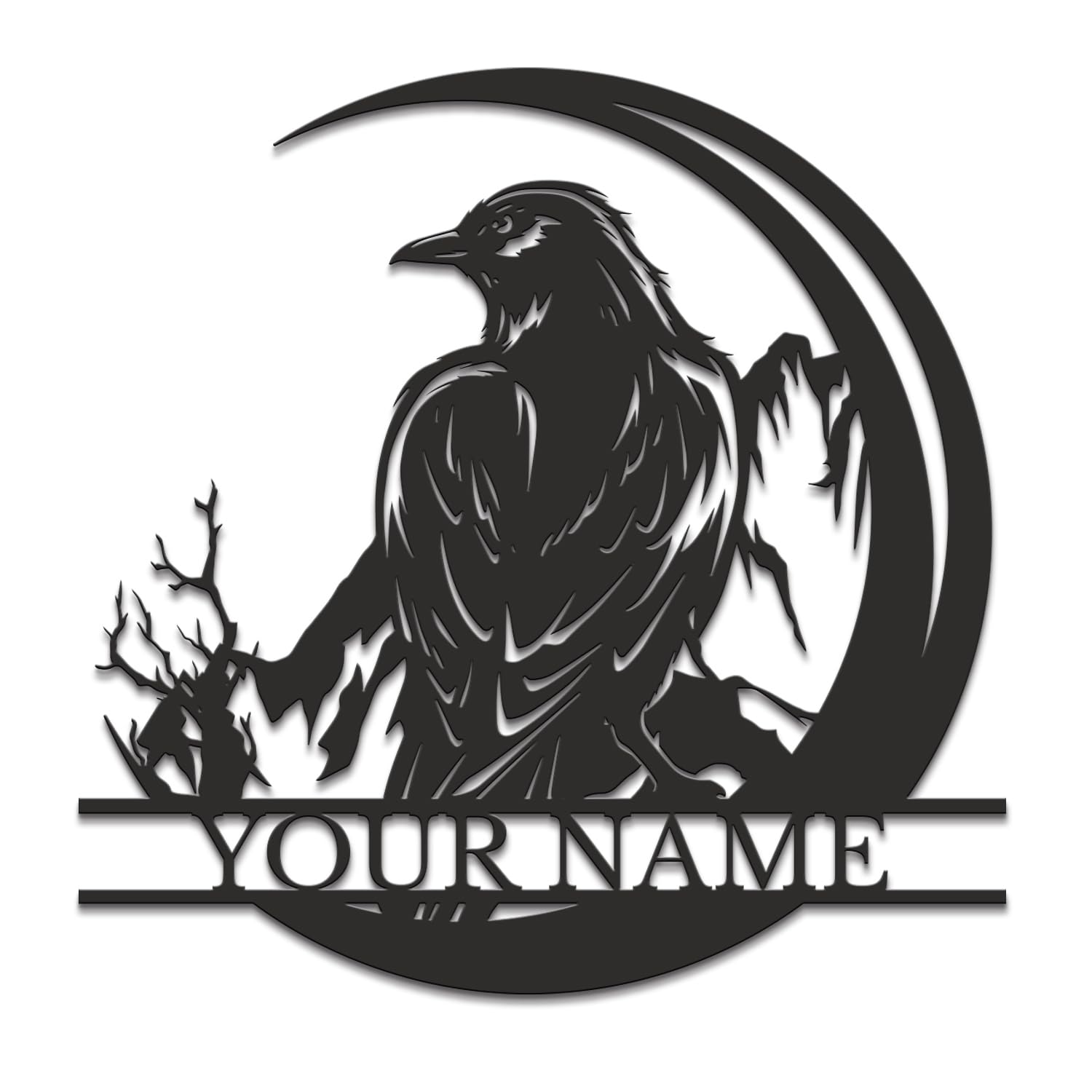 Senyer Style-1 Custom Crow Metal Sign,Personalized Black Crow Name Sign,Raven Birdwatch Home Decor,Gift For Bird Lover,Custom Metal Signs (Style-1)
