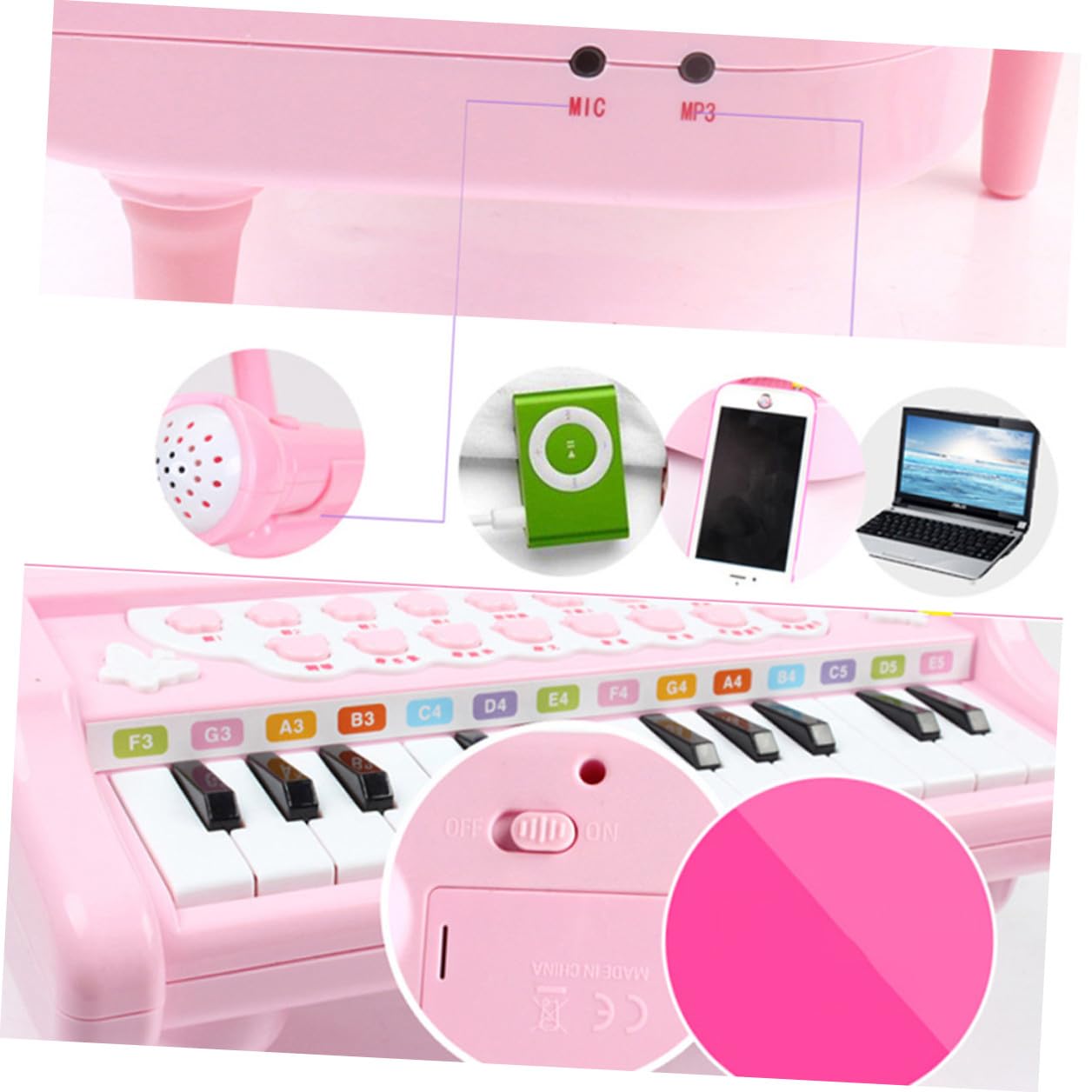 Pianoforte Musicale Elettronico e Ragazzo Multifunzionale per Peso con Microfono , Organo Rosa in Plastico , Gioco Educativo Ragazza per Apprendimento e Esplorazione Sonora