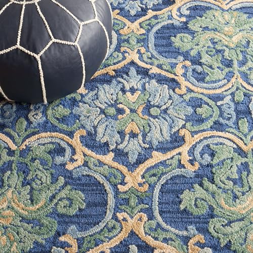 Tapete Boho hecho a mano 2' x 3' Azul Marino y Verde miniatura 5