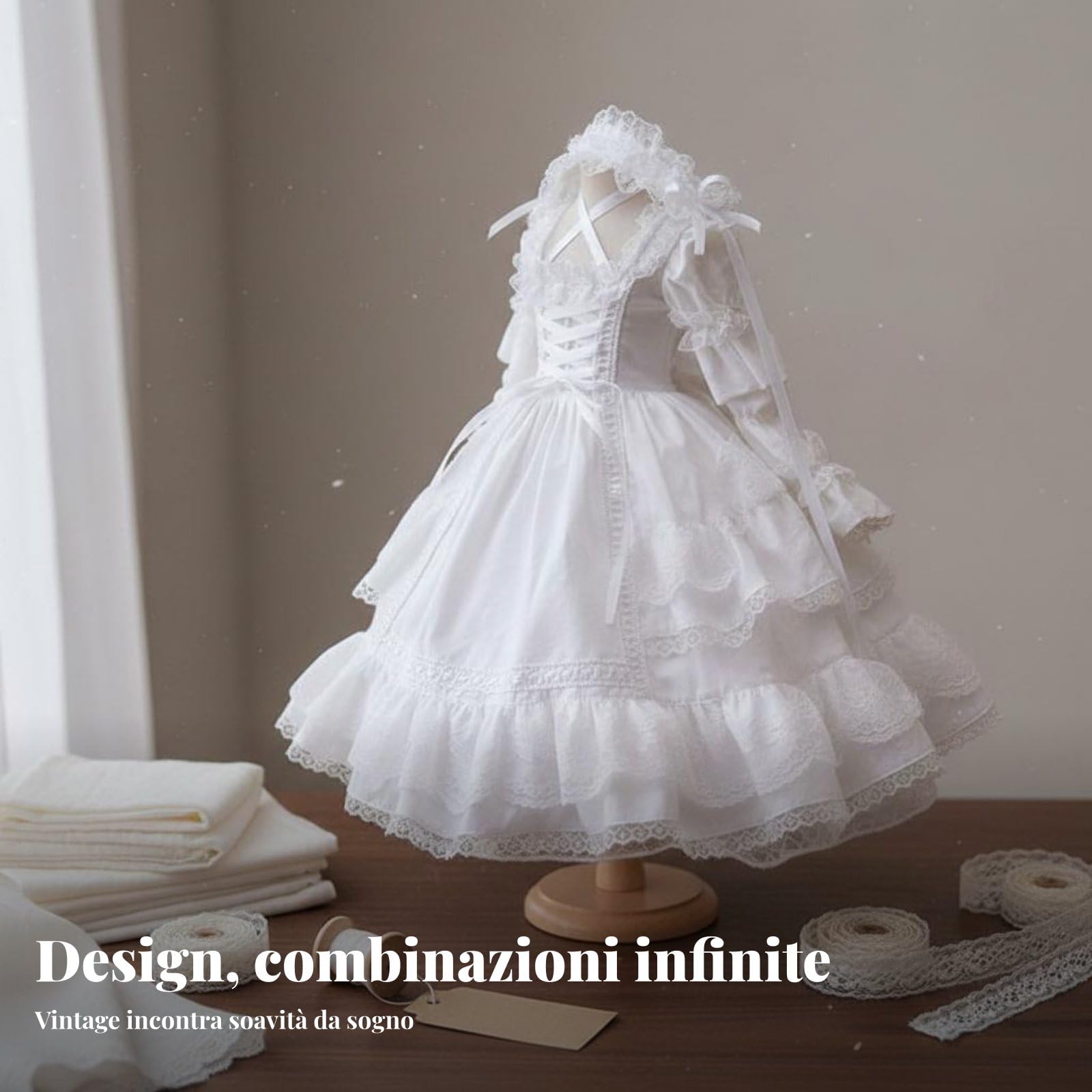 Qianly Vestito Bambola Elegant Doll Design Elegante Vestito BJD Pizzo Gonna a Strati Abito Bambola Principessa per Collezionisti di Bambole, Bambine , Nero , 1/4