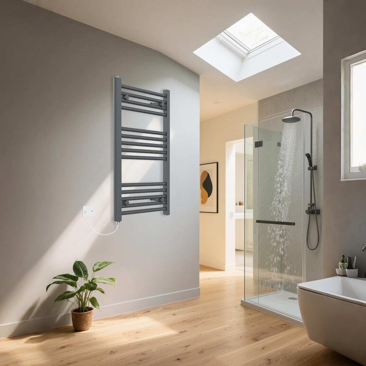 Warmehaus Anthracite Electric Pre-Filled Straight Heated Towel Rail Radiator 800X500mm - 300W