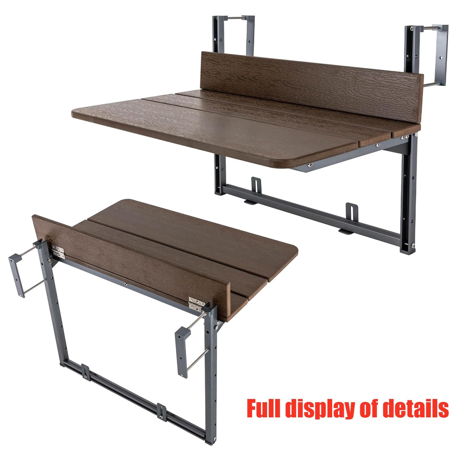 Generico Tavolo da Esterno Regolabile per ringhiera del Balcone - Tavolo da Bar Pieghevole per terrazza, Struttura in Alluminio, Design Compatto, Portata Massima 40 kg, Perfetto per Balcone e Patio (