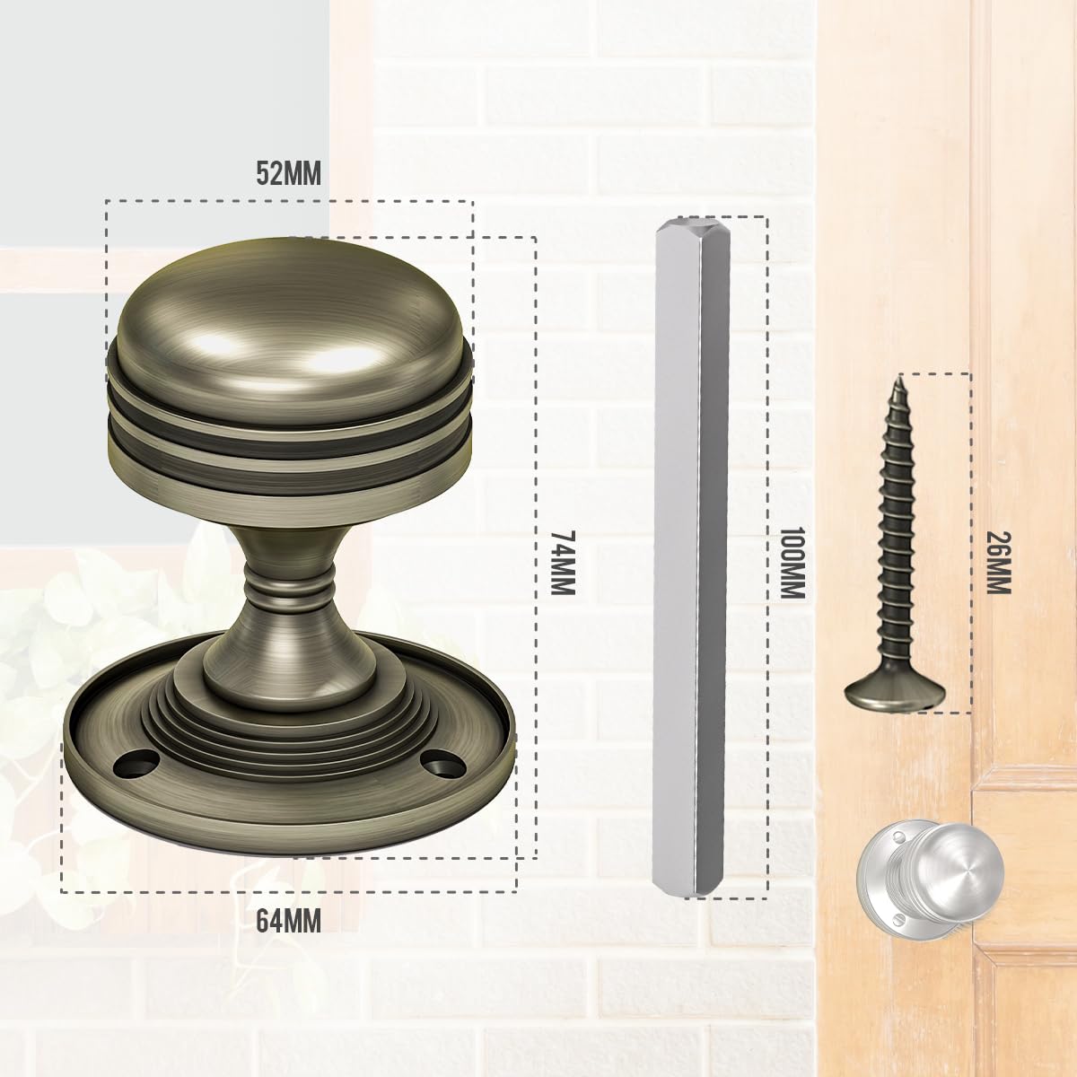 Bwintech 1 Set Ringed Mortice Door Knobs,Bronzed Finishing Pull Door Handle Knobs for Interal Doors - Image 2