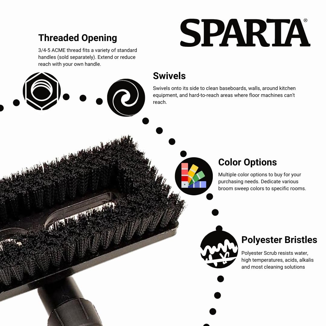 Sparta 3638831EC03 Polyester Rectangle Scrub Brush, Floor Brush, Cleaning Brush with Swivel Head For Cleaning, 8 Inches, Black
