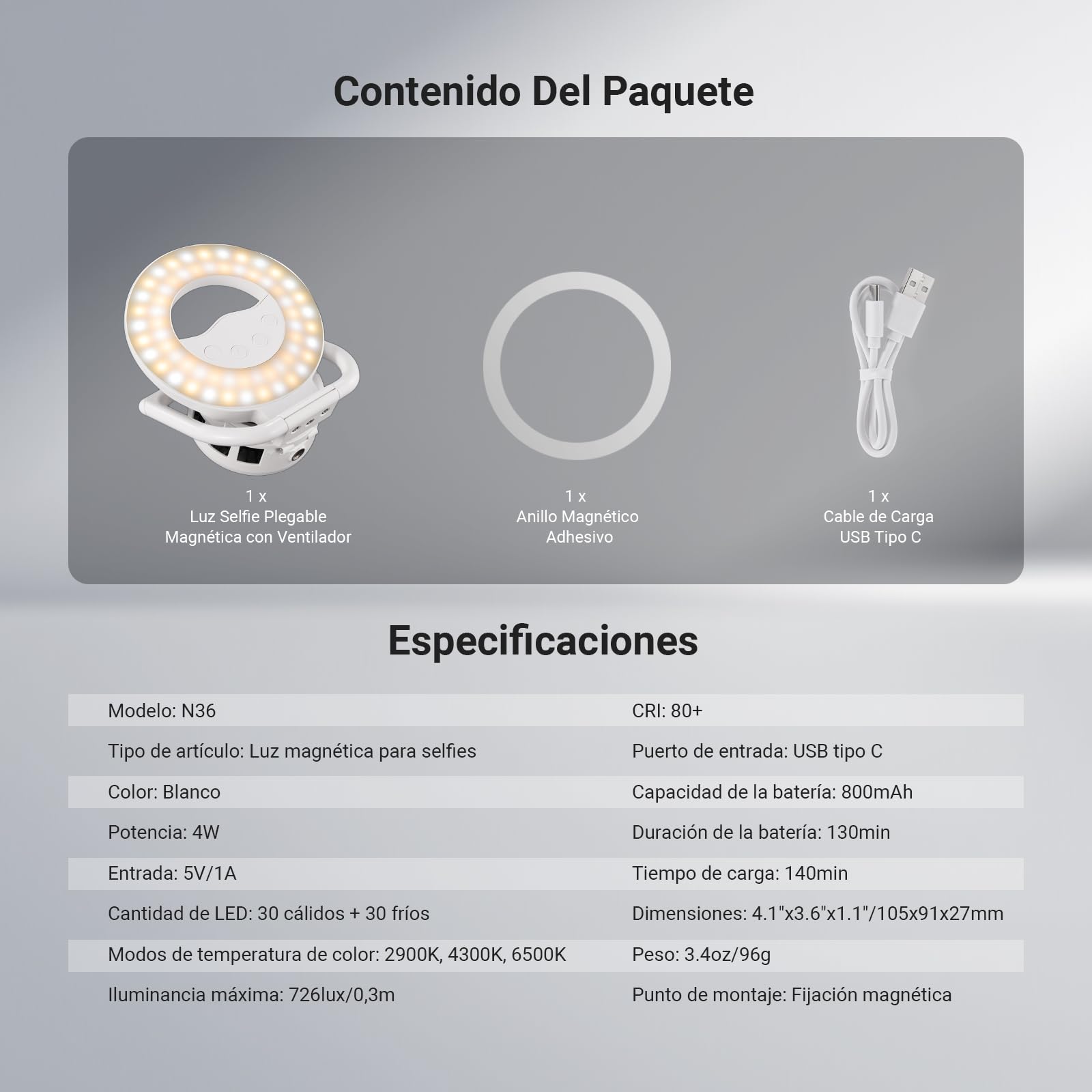 NEEWER Entry Level Version N36 Selfie Ring Light magnética y Enfriador móvil Compatible con MagSafe iPhone, pequeña luz de Relleno LED Plegable Bicolor 4 W 800 mAh CRI80+ para vídeo Maquillaje