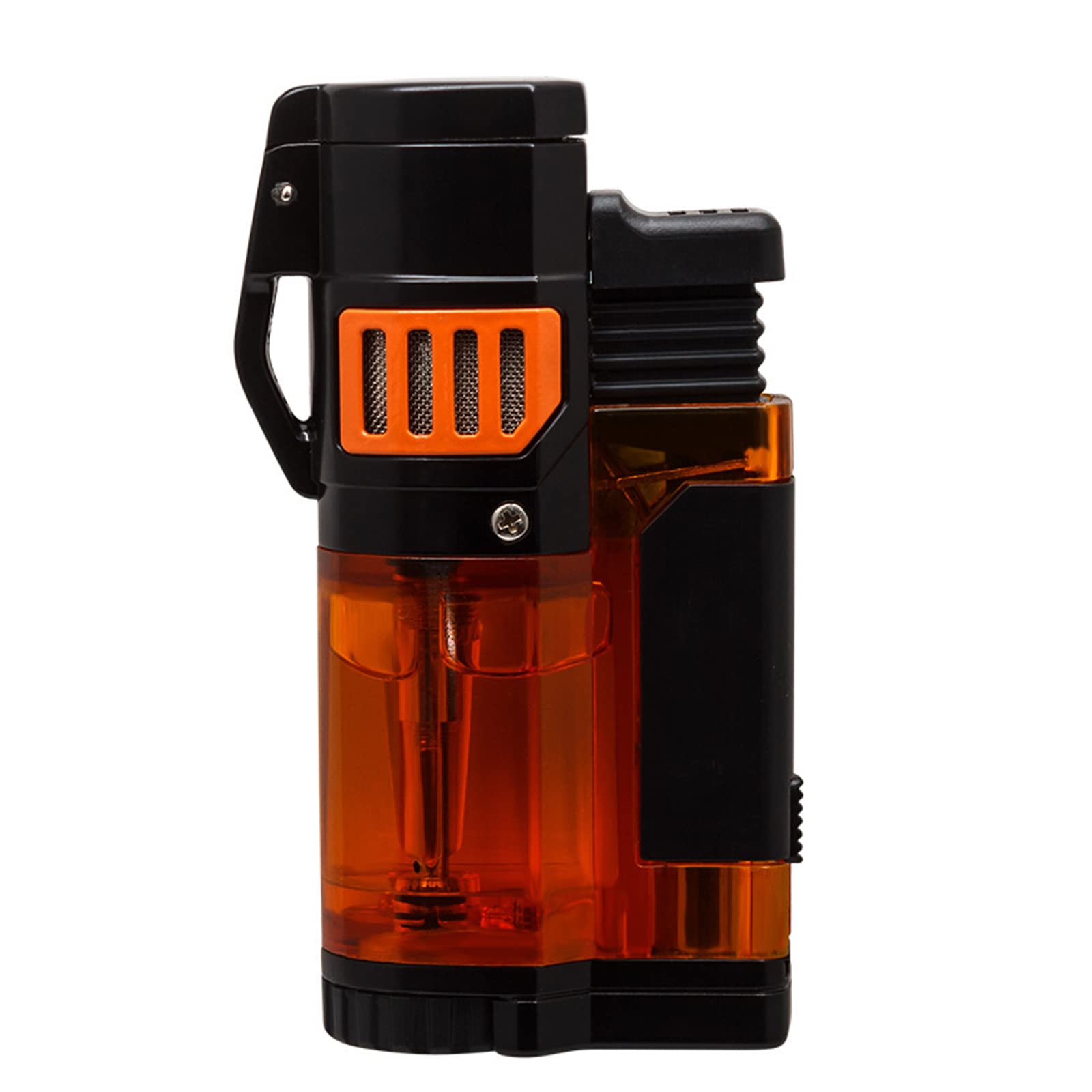 Encendedor de Cigarros de Bolsillo Triple Jet Blue Flame Antorcha Encendedores a Prueba de Viento Butano Recargable Gas Herramientas para Fumar con Perforadora de Metal,Orange