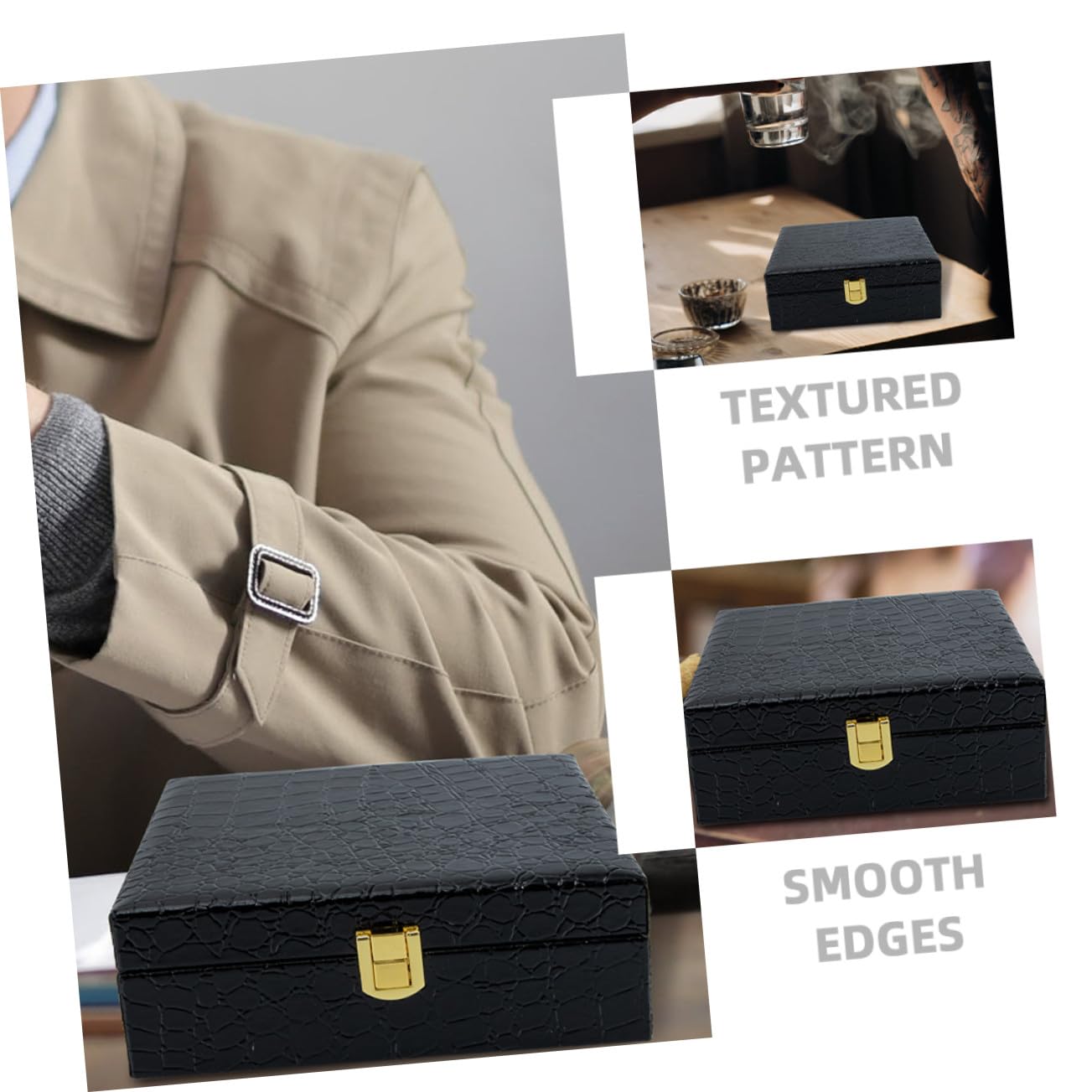 GANAZONO Porta Sigari con Coperchio Flip, Custodia Portatile in Pu Nero con Finitura Elegante e Bordo Liscio, 2pezzi
