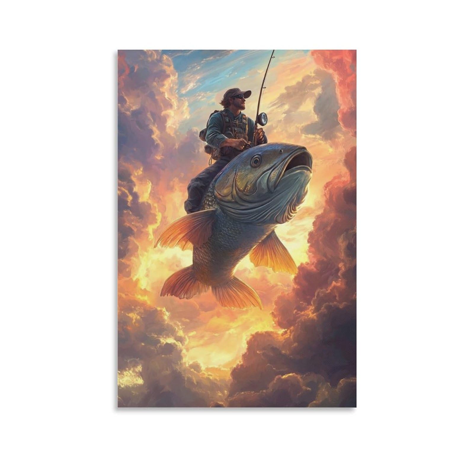 DHBANEIOK Fantasy Fishing Adventure Wall Decor Poster Giclee Canvas Prints Modern Wall Art Picture Wall Hanging for Bathroom Wall Decor 12x18inch(30x45cm)