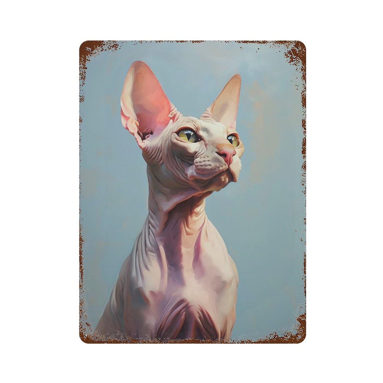 Rustic Tin Plaque Sphynx Cat 15.7"x11.8", Rustic Home Decor for Office, Studio And Wall Decor