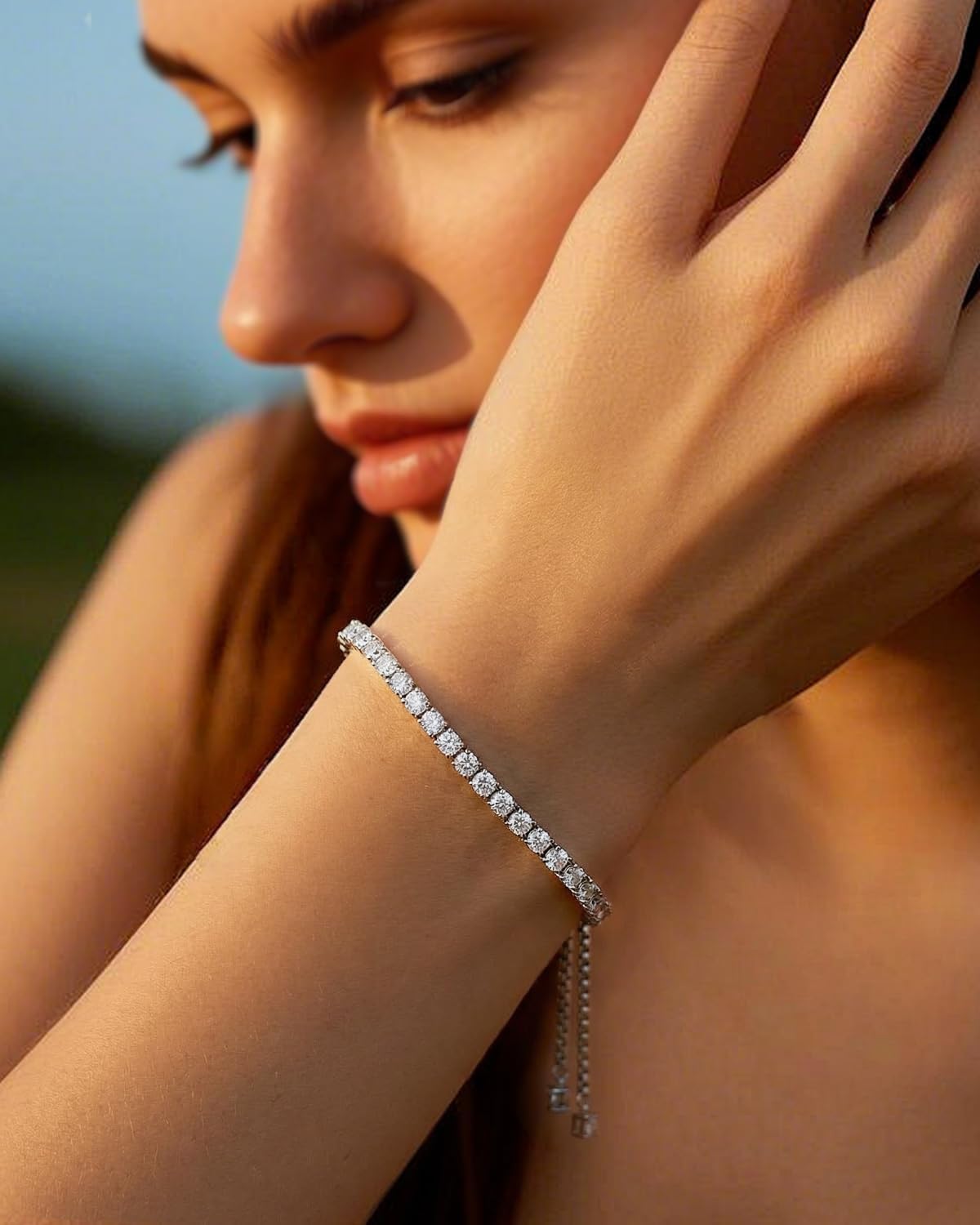 EleShow Tennis Bracelets for Women, Sterling Silver Adjustable Moissanite Bracelet, Fine Jewelry Birthday Gifts for Mom Her Wife - 3MM