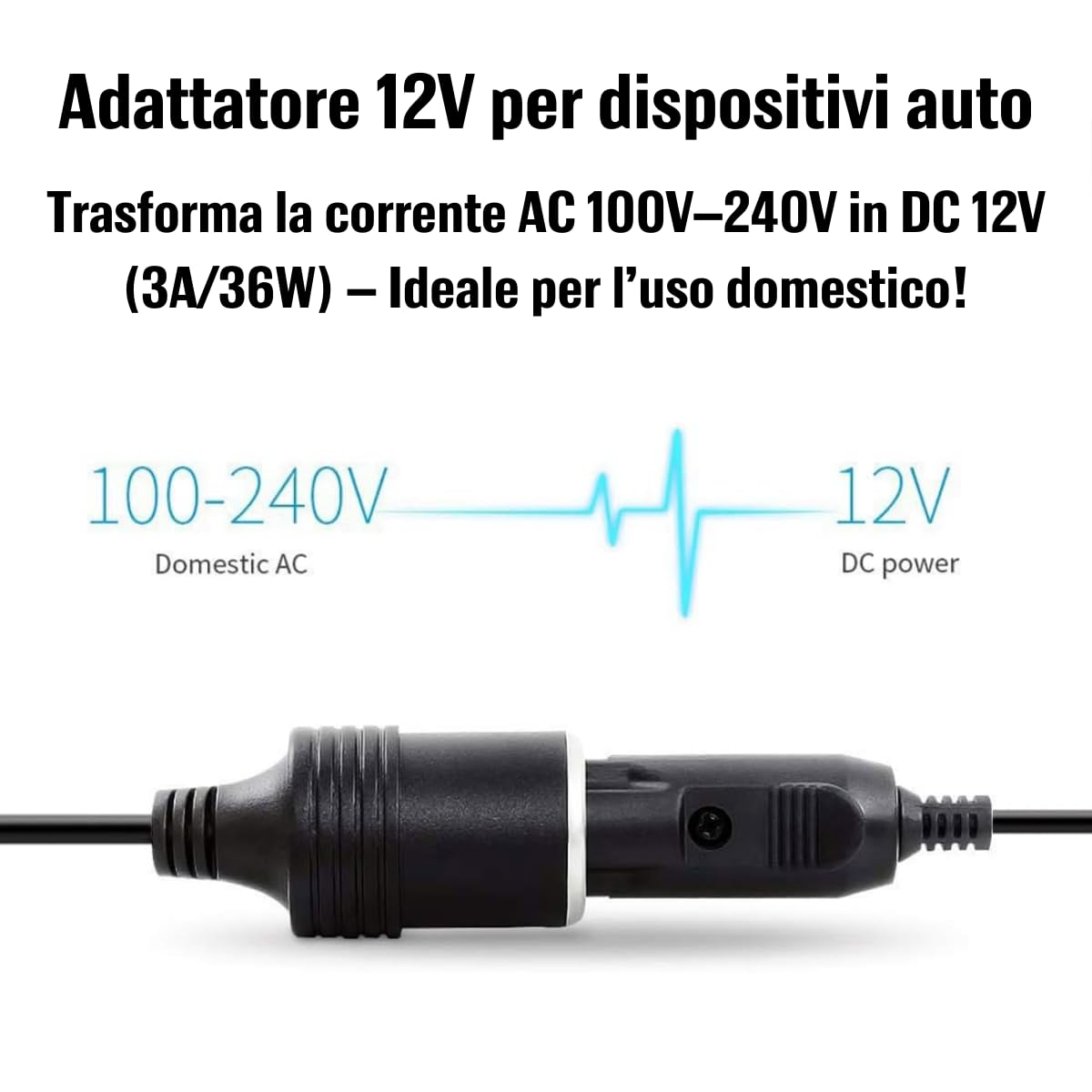 Alimentatore AC a DC Adattatore 100V - 240V a 12V Automobile Sigaretta Accendisigari Presa Corrente 12V/3A 36W Inverter di Potenza Trasformatore Convertitore per 12V Compressore/Pompa Aria per Auto