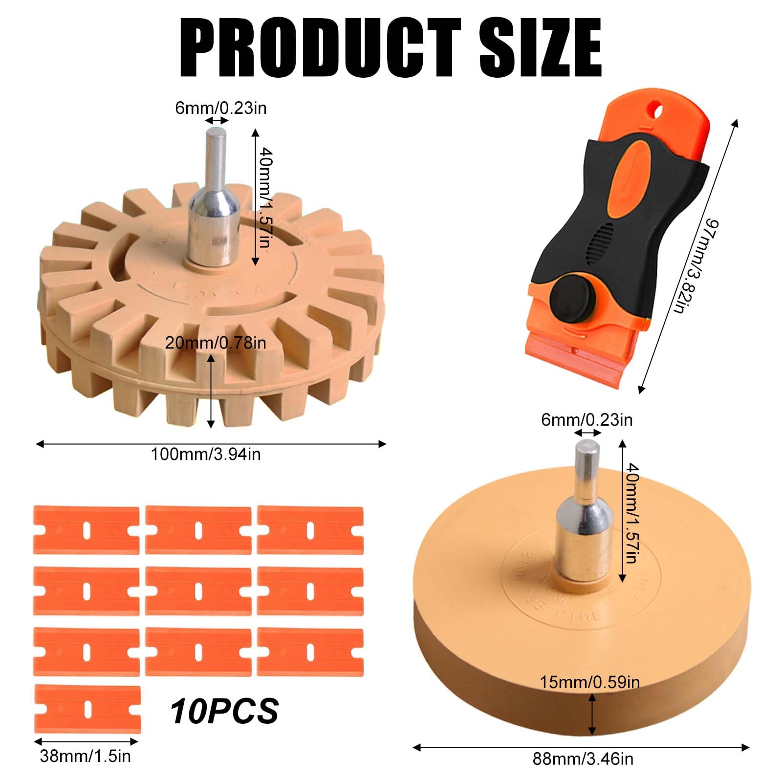 Adesivo gomma per avvitatore a batteria, diametro 100 mm & 88 mm, raschietto in plastica, 2 pezzi