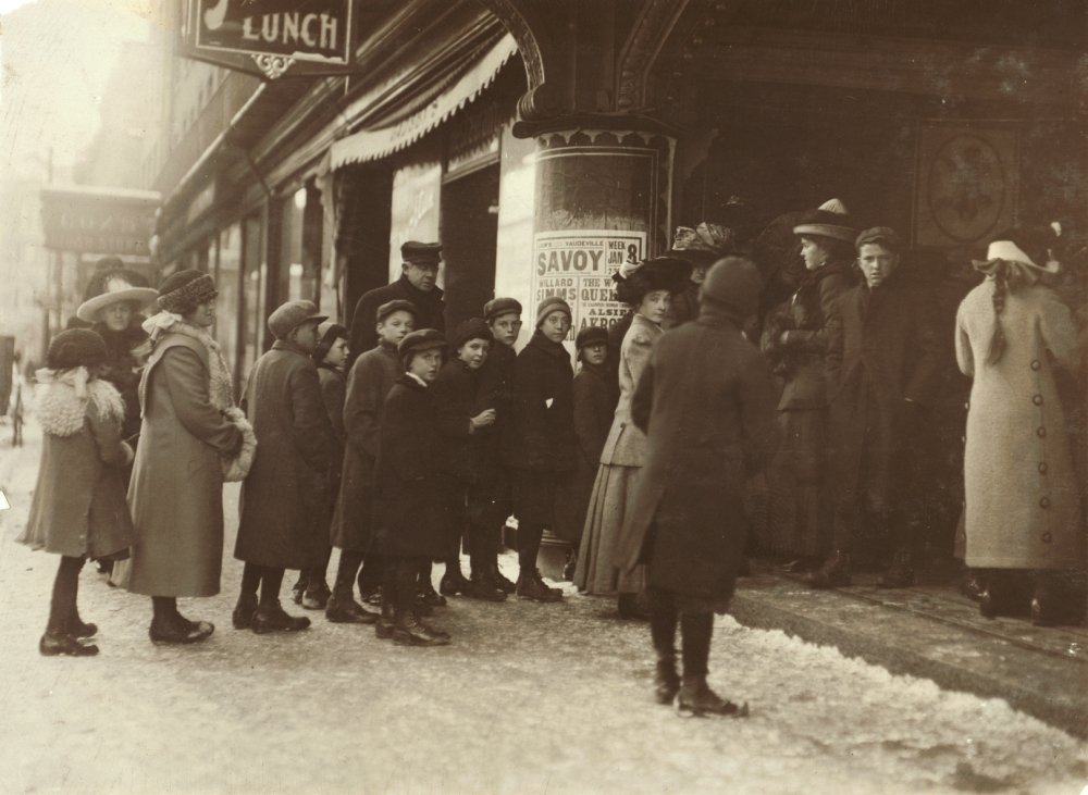 Vaudeville Audience 1912 Nline Of People Waiting To See A Vaudeville Show At Fall River Massachusetts Photograph By Lewis Hine January 1912 Poster Print by (24 x 36)