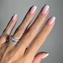 Ombre Press on Nails with Designs Square Fake Nails with Glue Glossy Pink False Nails White Glue on Nails Short Nails Press on Acrylic Nails Coffin Artificial Nails French Tip Stick on Nails for Women