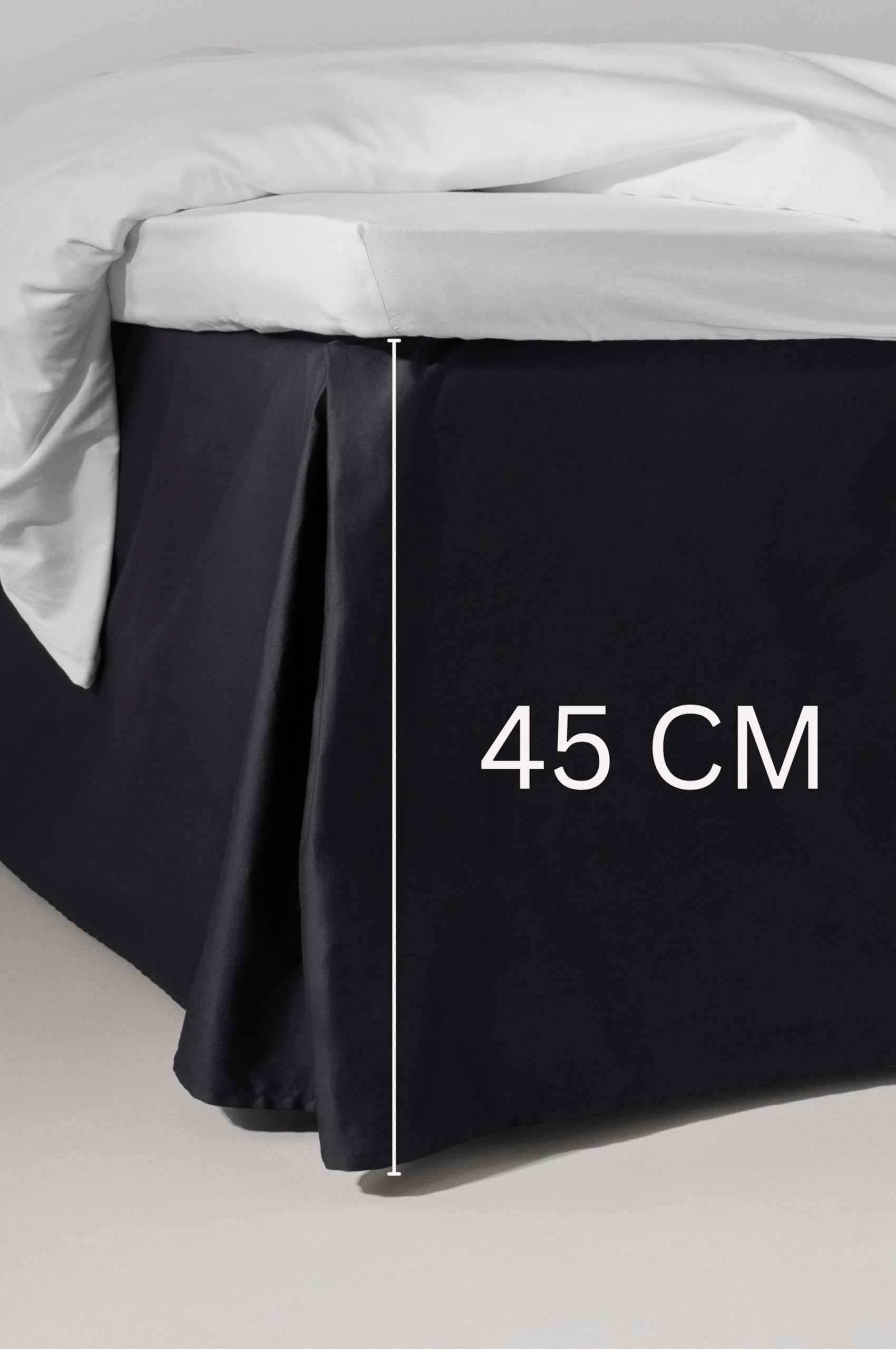 Jotex Zack Satin Volant Betthusse Bettrock 100% Bio-Baumwolle Höhe 45 cm Schwartz 180 x 200 cm