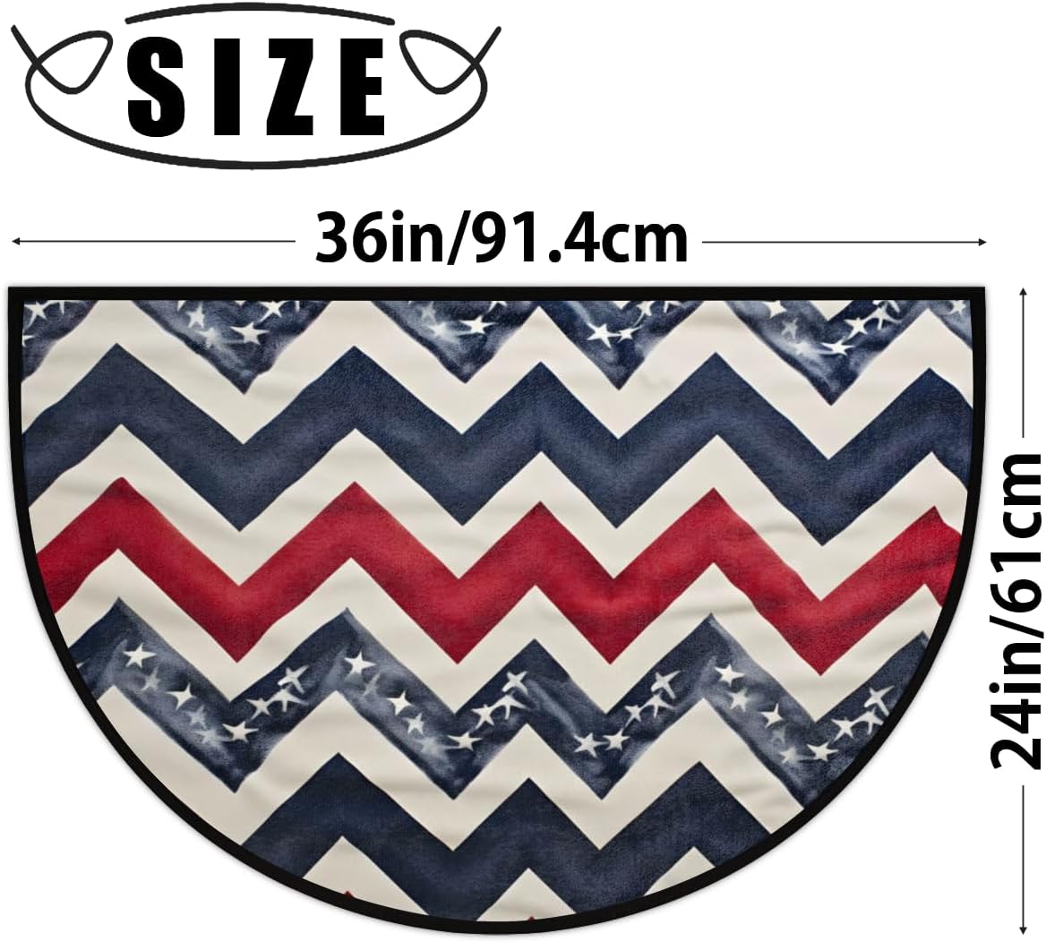 American Flag Wavys Pattern Half Round Door Mat Indoor Entrance Half Moon Rug Area Rug Low Pile Non Slip Absorbent Semi Circle Welcome Mats for Kitchen Patio Home Decoration 36x24 Inch