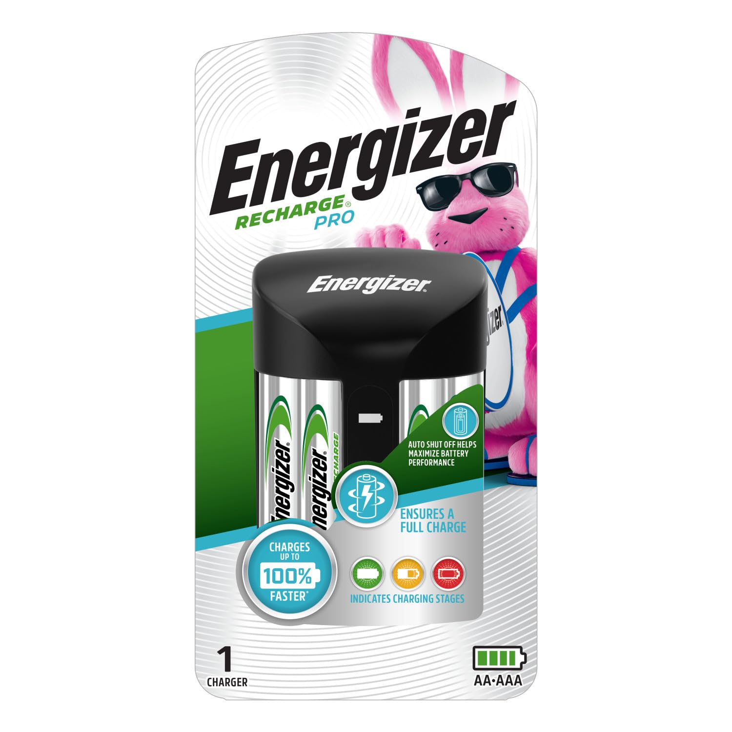 Energizer Recharge Pro Rechargeable AAA and AA Battery Charger With 4 NiMh AA Batteries