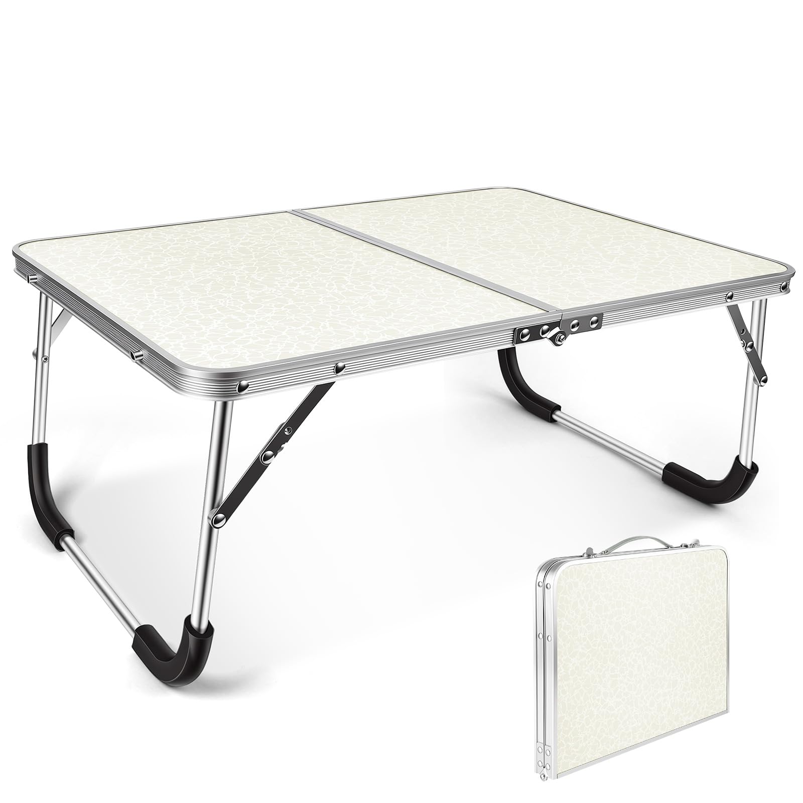 Aomig Portable Folding Outdoor Table Sturdy Picnic Table Aluminium Frame with Handle Small Camp Tables Lightweight Multipurpose Party Dining Table for BBQ Garden Beach Fishing(White with Pattern)