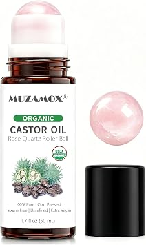 Organic Castor Oil Roll On with Rose Quartz Roller
