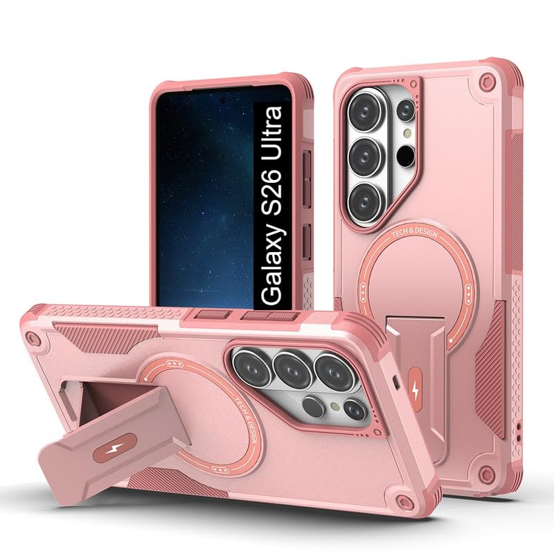 Image of US LITE Back Cover for Samsung Galaxy S26 Ultra with Portable Kickstand | MagSafe Compatible Magnetic Case | Shockproof Military Grade Protection | Extreme Protection Phone Cover - Pink