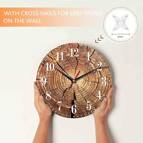 Miniatura 4 de Mxocom Reloj de pared de grano de madera, patrón de grietas de raíz de árbol viejo, 10 pulgadas, silencioso, sin tictac, funciona con pilas, reloj