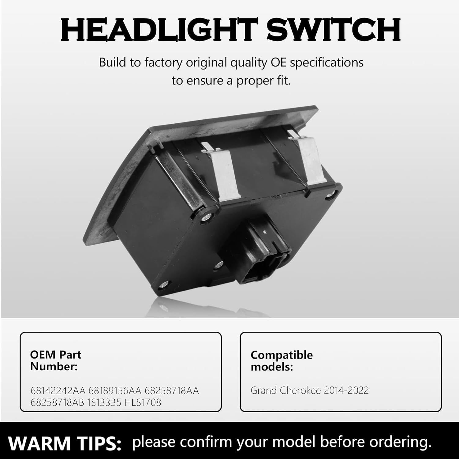 Headlight Switch Fog Light Switch Control for Grand Cherokee 2014-2022 Instrument Panel Dimmer Switch Replace 68142242AA 68258718AA