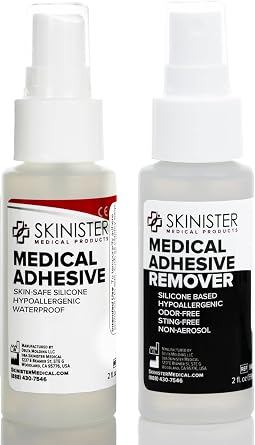 Medical Adhesive and Remover Combo Pack - Waterproof Silicone Skin Glue for Ostomy Bags, Breast Form, Prosthetics, Condom Catheters 2oz + 2oz