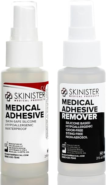 Medical Adhesive and Remover Combo Pack - Waterproof Silicone Skin Glue for Ostomy Bags, Breast Form, Prosthetics, Condom Catheters (2oz + 2oz)