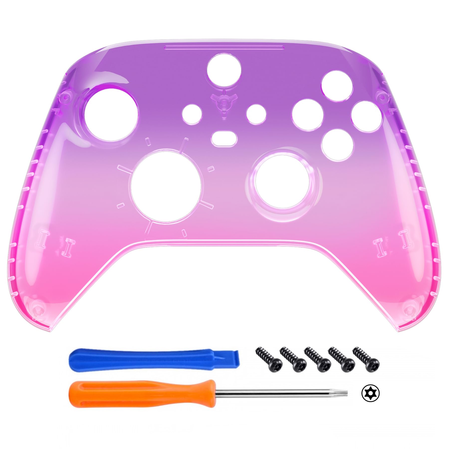 eXtremeRate Coque de rechange pour manette Xbox Series X | S, personnalisez votre contrôle – Plaque avant personnalisée pour manette sans fil Xbox – Dégradé translucide, violet, rose rouge