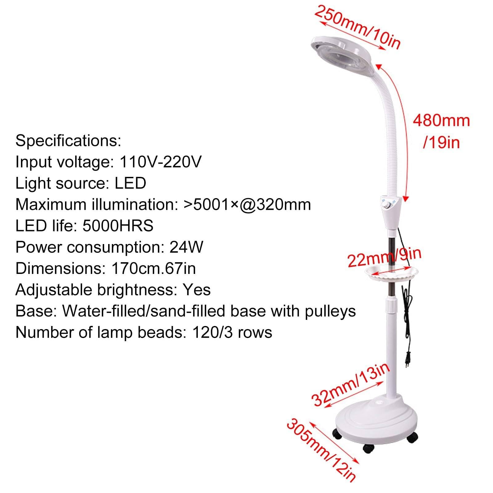 Mobilna Lampa Badawcza LED Bezcieniowa na Statywie z Powiększalnikiem 8X & Pudełkiem Do Przechowywania do Pielęgnacji Skóry, Manicury, Tatuażu, Stomatologii i Weterynarii