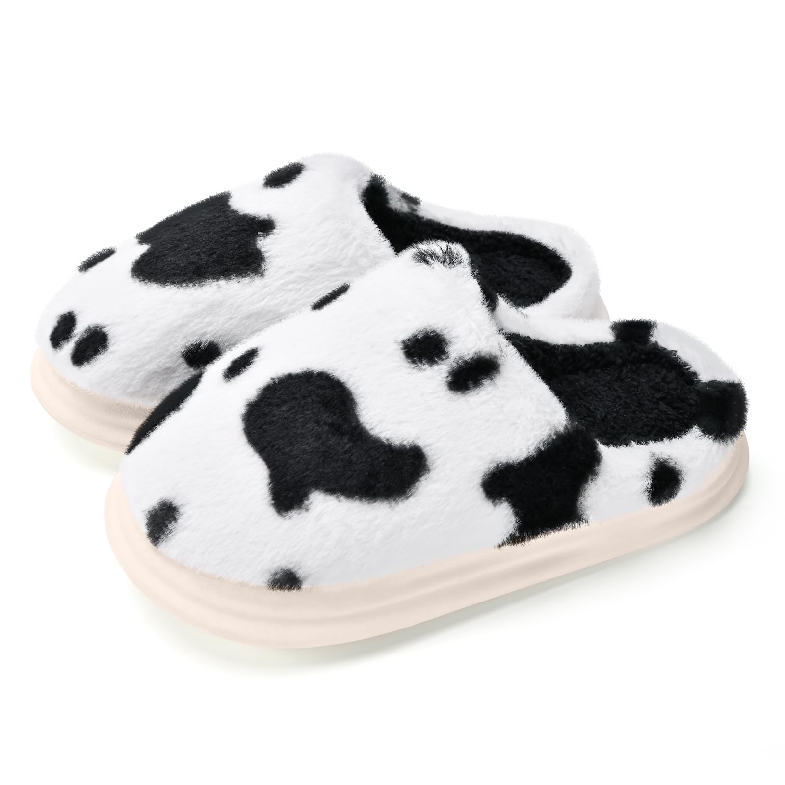 Jieertop Fuzzy Plush Slippers for Women Men, Non-Slip Fluffy Winter House Shoes, Indoor Soft Warm Faux Fur Lining Bedroom Slides