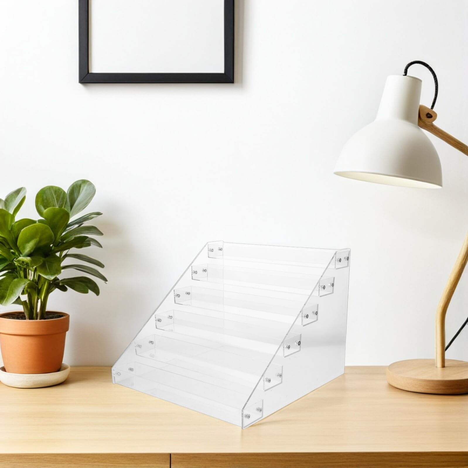 Présentoir Portable pour Cartes à Collectionner en Acrylique Transparent 6 Niveaux Structure Stable et Gain de Place pour Espace de Travail