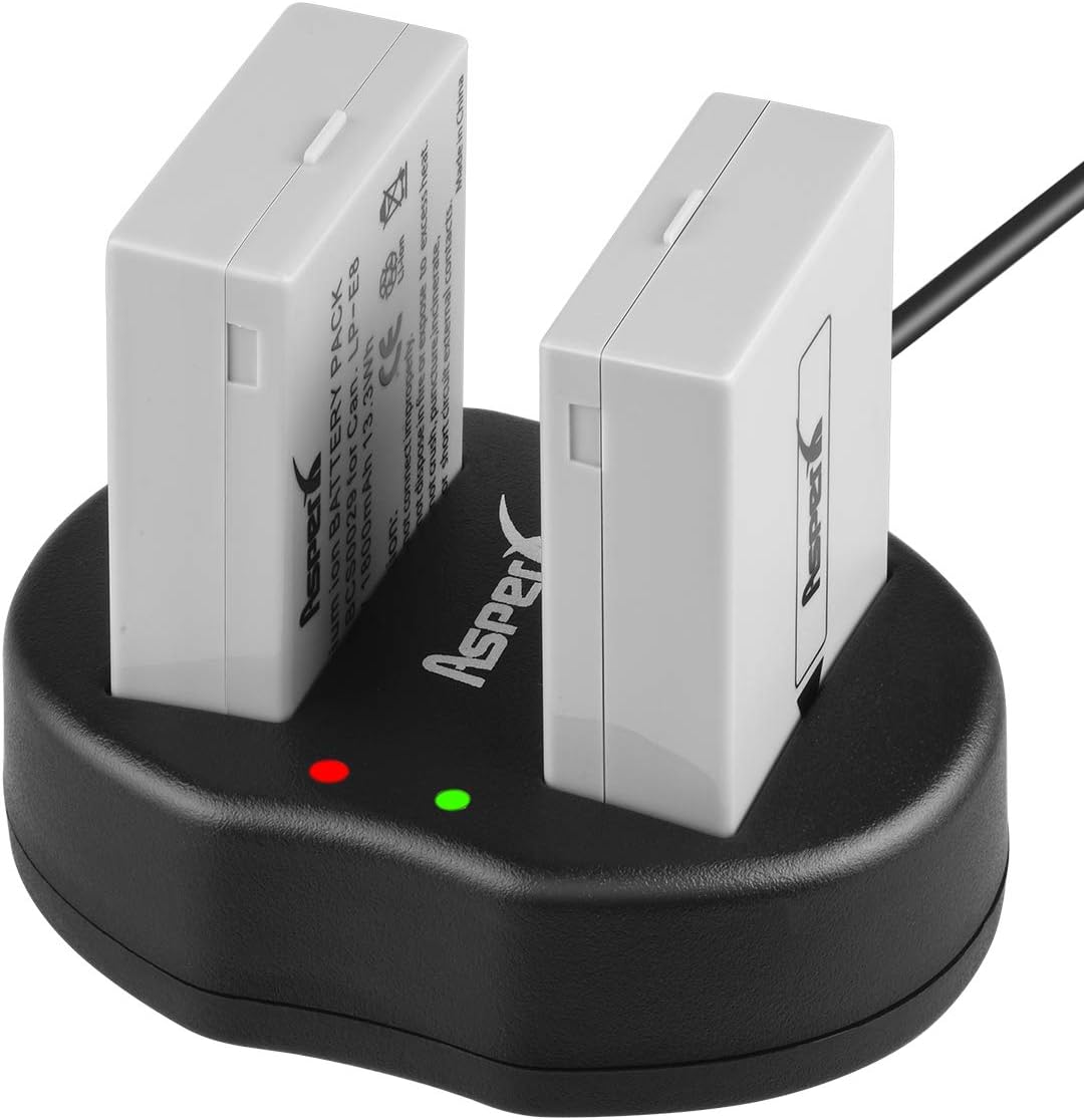 Asperx LP-E8 Battery 2 Pack and Fast Dual Charger Set Compatible with Canon EOS Rebel T2i, T3i, T4i, T5i, EOS 550D, 600D, 650D, 700D, Kiss X4, X5, X6, LC-E8E Digital Camera
