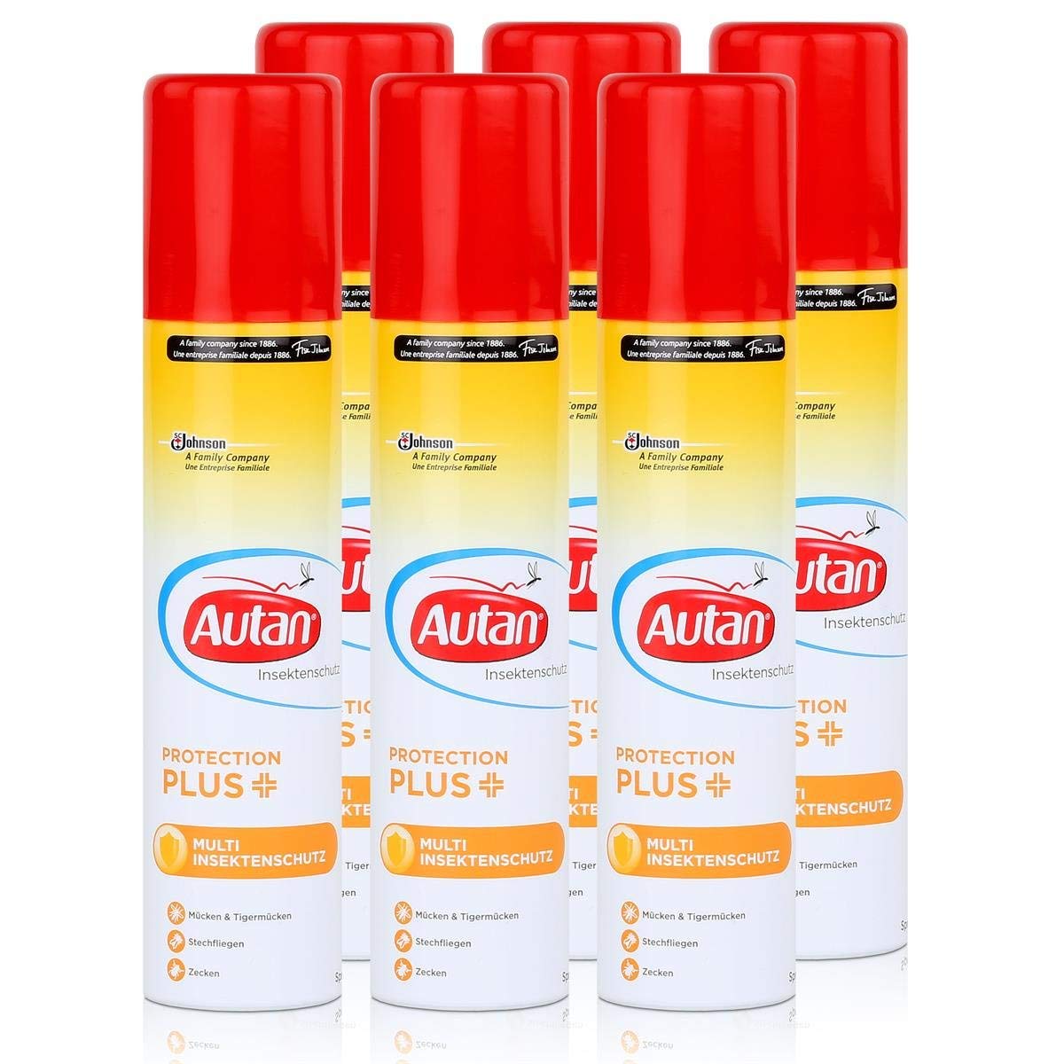 Autan Protection Plus Multi moskitiera w sprayu, 100 ml, ochrona przed komarami, komarami tygrysimi, muchami i kleszczami, opakowanie 6 sztuk