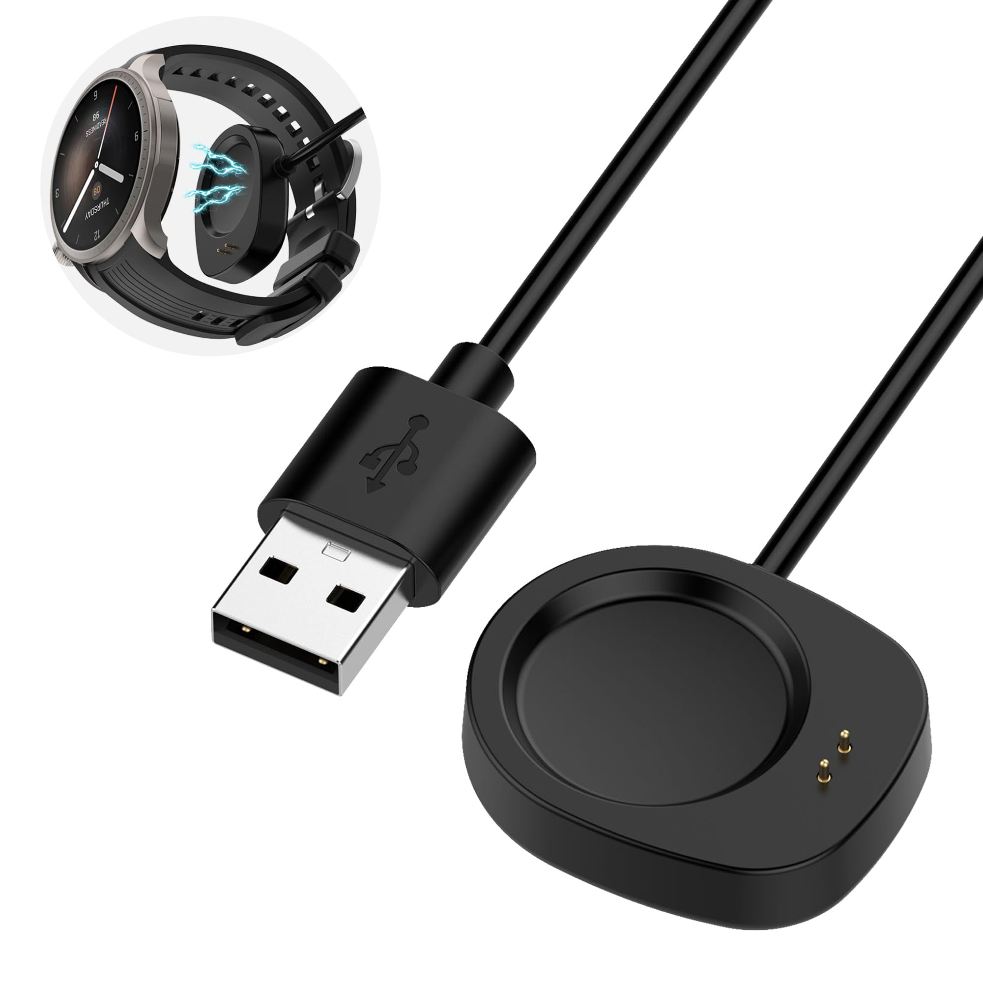 Ermorgen Ladekabel kompatibel mit Amazfit Helio Strap,Amazfit T-Rex 3 Pro/T-Rex 3/Balance/Balance 2/Amazfit Active Max/Active 3 Premium, USB-A zu magnetischem Kabel,Smartwatch Ladegerät 1m, 3.3ft